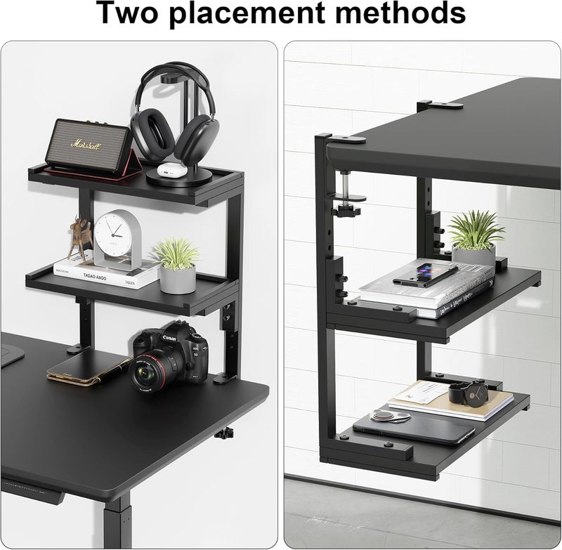 Spacrea clamp on Desk Shelf, 2 Tier Office Desk Shelves Organizer, Wood Desktop Supplies Storage Rack, Desk Organizers and Accessories (Black) - Image 5